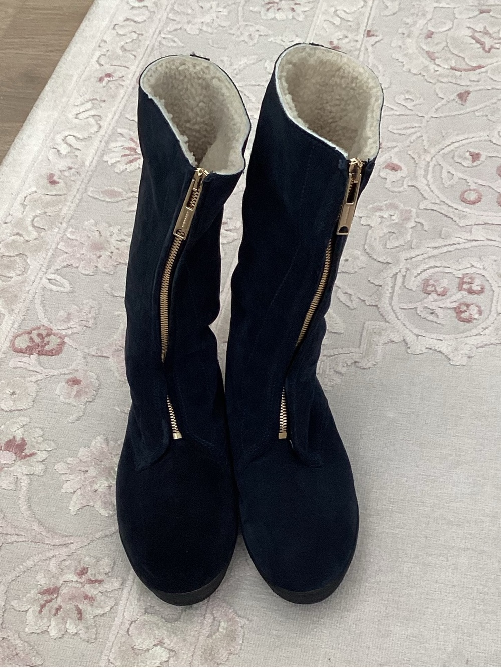 Burberry Black Suede Mid-Calf Shearling-Lined Zip Boots 8